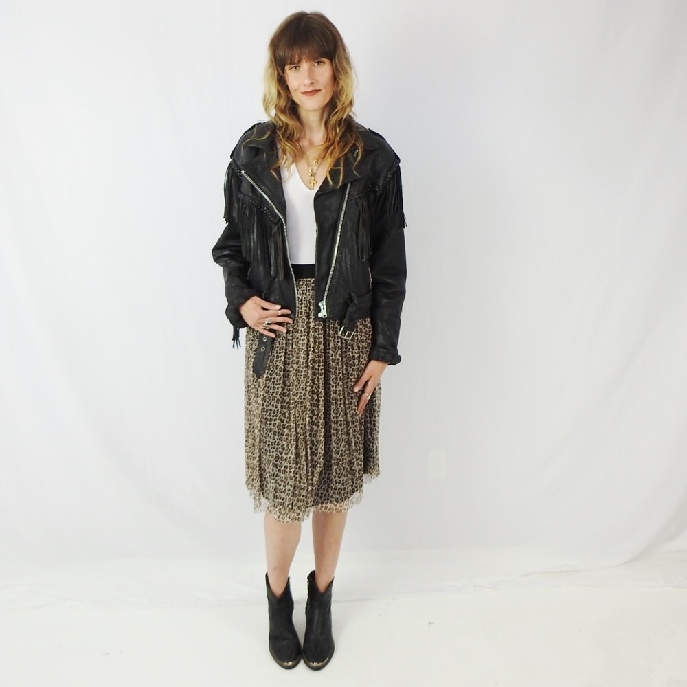 Vtg Leather Fringe Moto Jacket Size Large